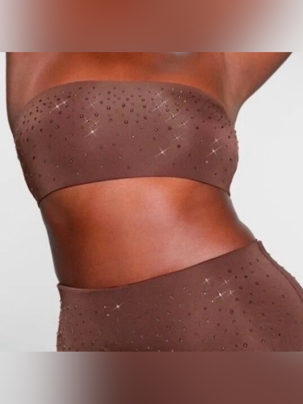 Skims x Swarovski Sparkling Strapless Rhinestone Bandeau Set - Chocolate Brown